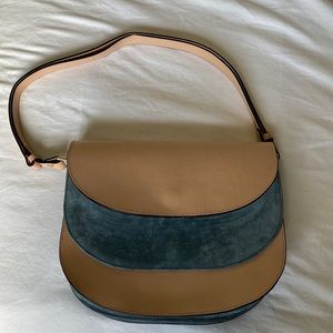 Closed Ally Leather Suede Color Block Medium Shoulder Satchel Bag